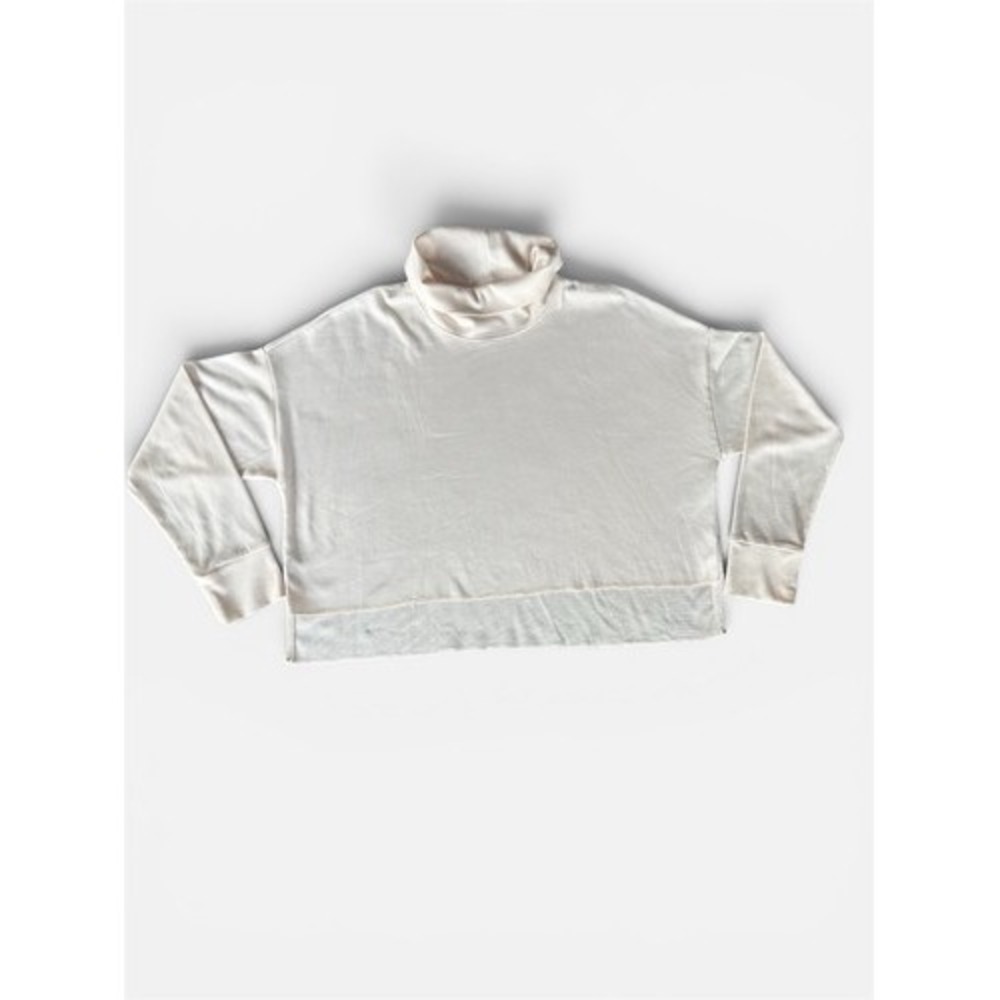 American Eagle Women Cream Waffle Knit Cropped Turtleneck Top Medium Thermal
